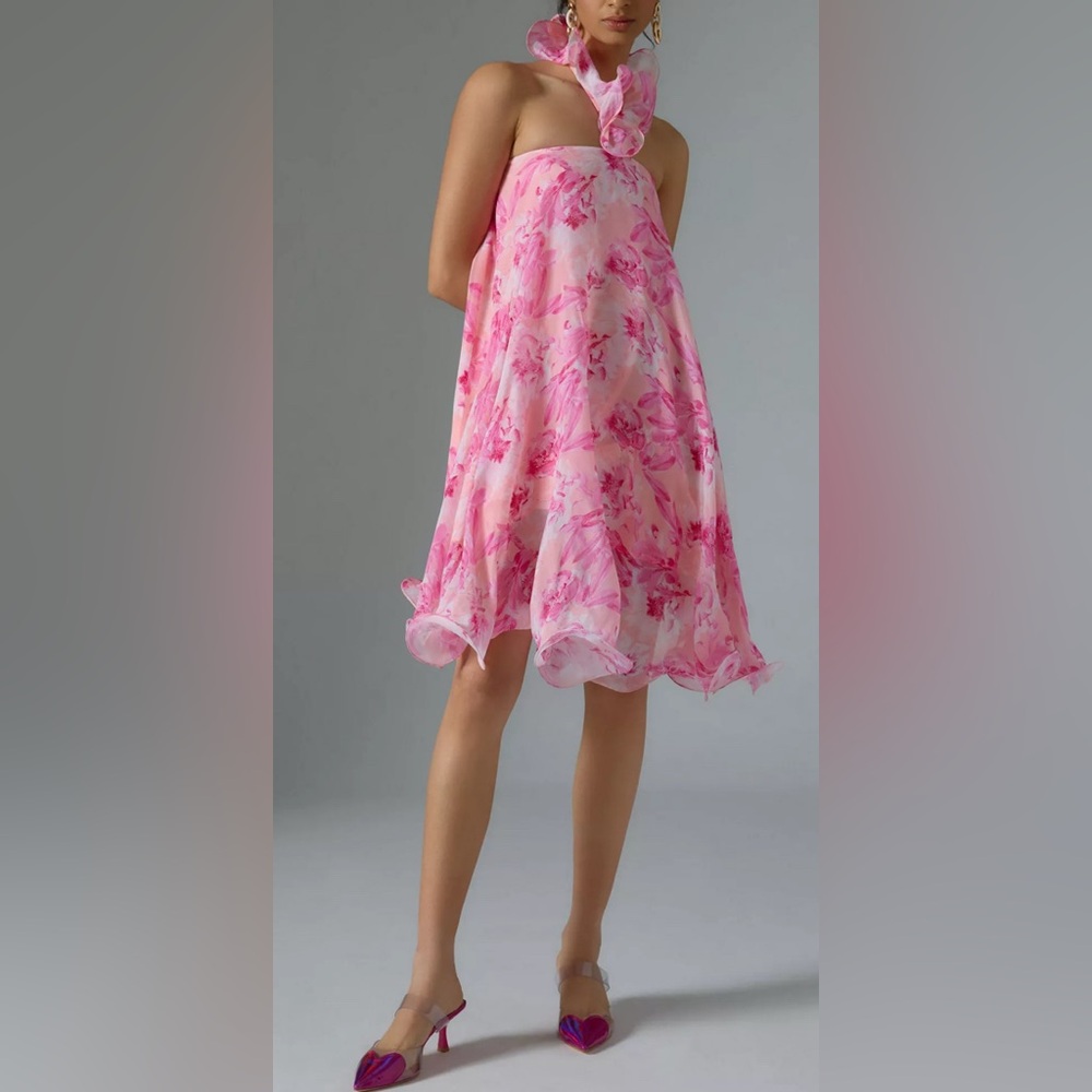NWT Anthropologie Mandira Wirk Floral Halter Swing Dress Size S